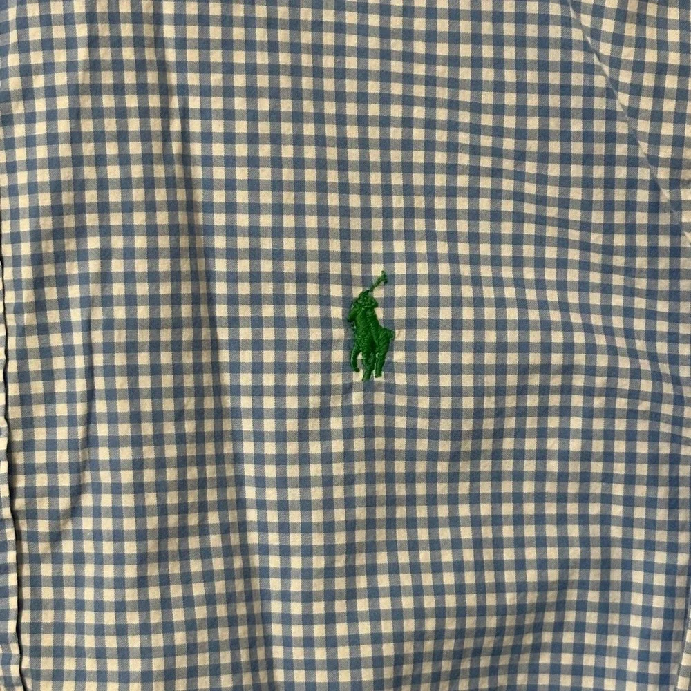 Ralph Lauren Kids Blue Gingham Button Down Shirt L 14-16 Cotton Long Sleeve Pony